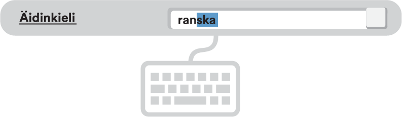 Ohjelma täydentämässä Äidinkieli -tietokenttään kirjoitettua 
