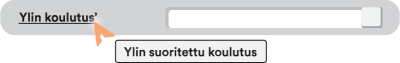 Hiiren kursori, joka on tietokentän otsikon päällä. Alapuolelle on avautunut lisätietoruutu.