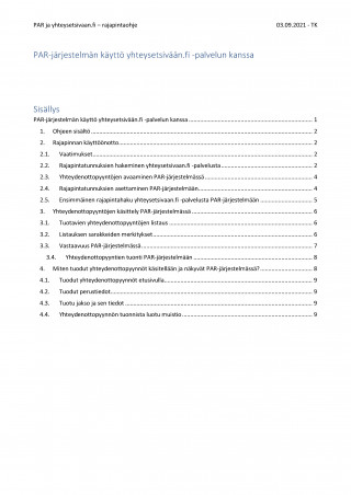 PAR ja yhteysetsivaan rajapintaohje